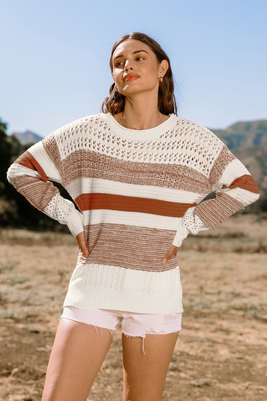 Colorblock Round Neck Long Sleeve Sweater