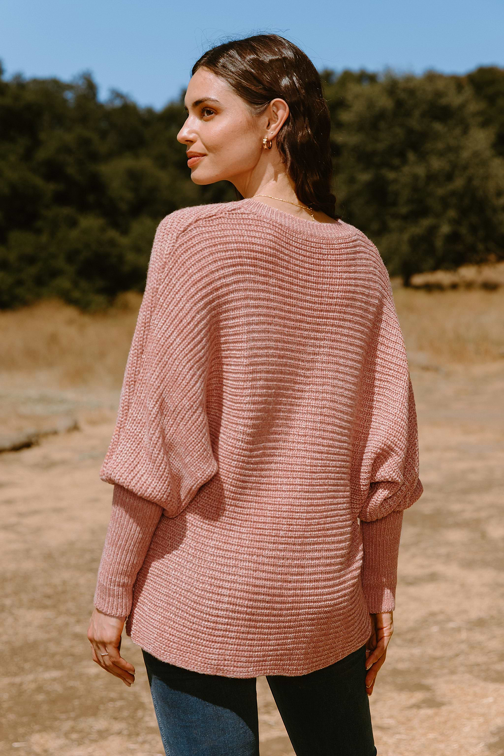 Pink V-Neck Slouchy Sleeve Sweater