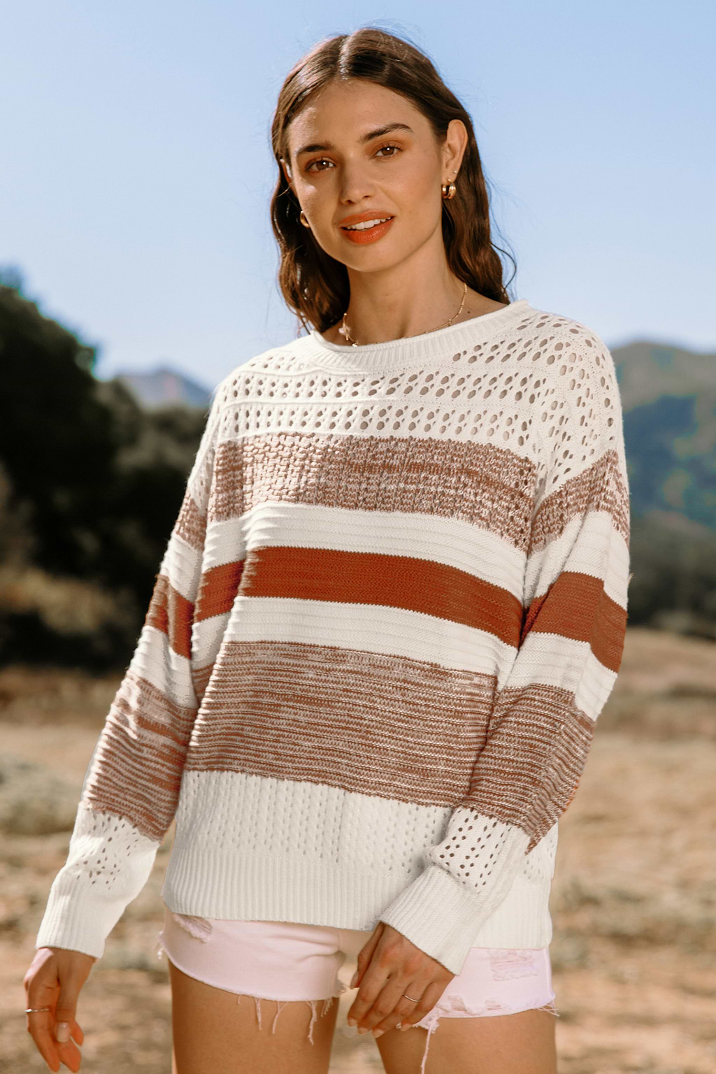 Colorblock Round Neck Long Sleeve Sweater