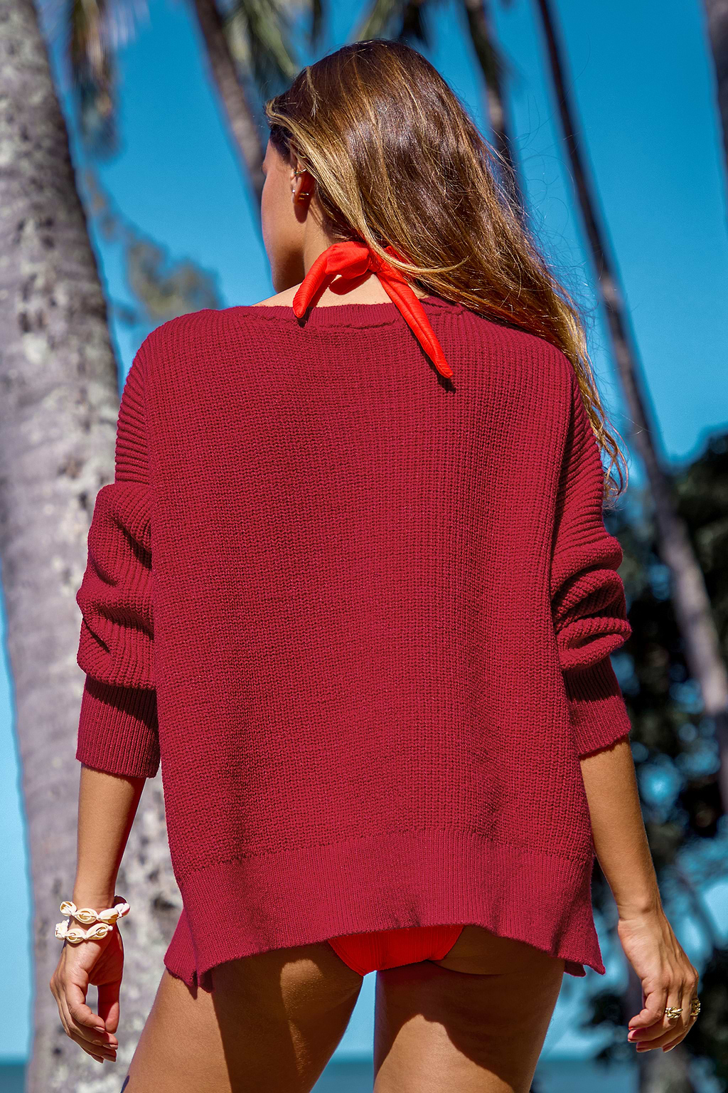 Red Drop Shoulder Long Sleeve Sweater