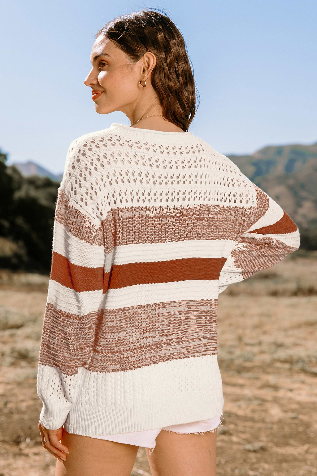 Colorblock Round Neck Long Sleeve Sweater