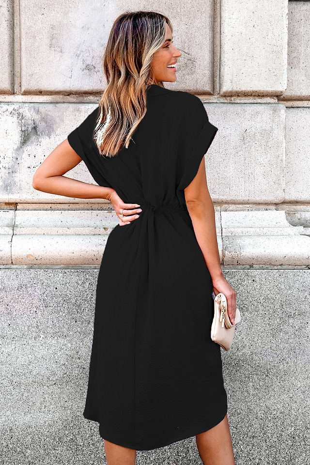 Collared Front Twist Tulip Hem Midi Dress
