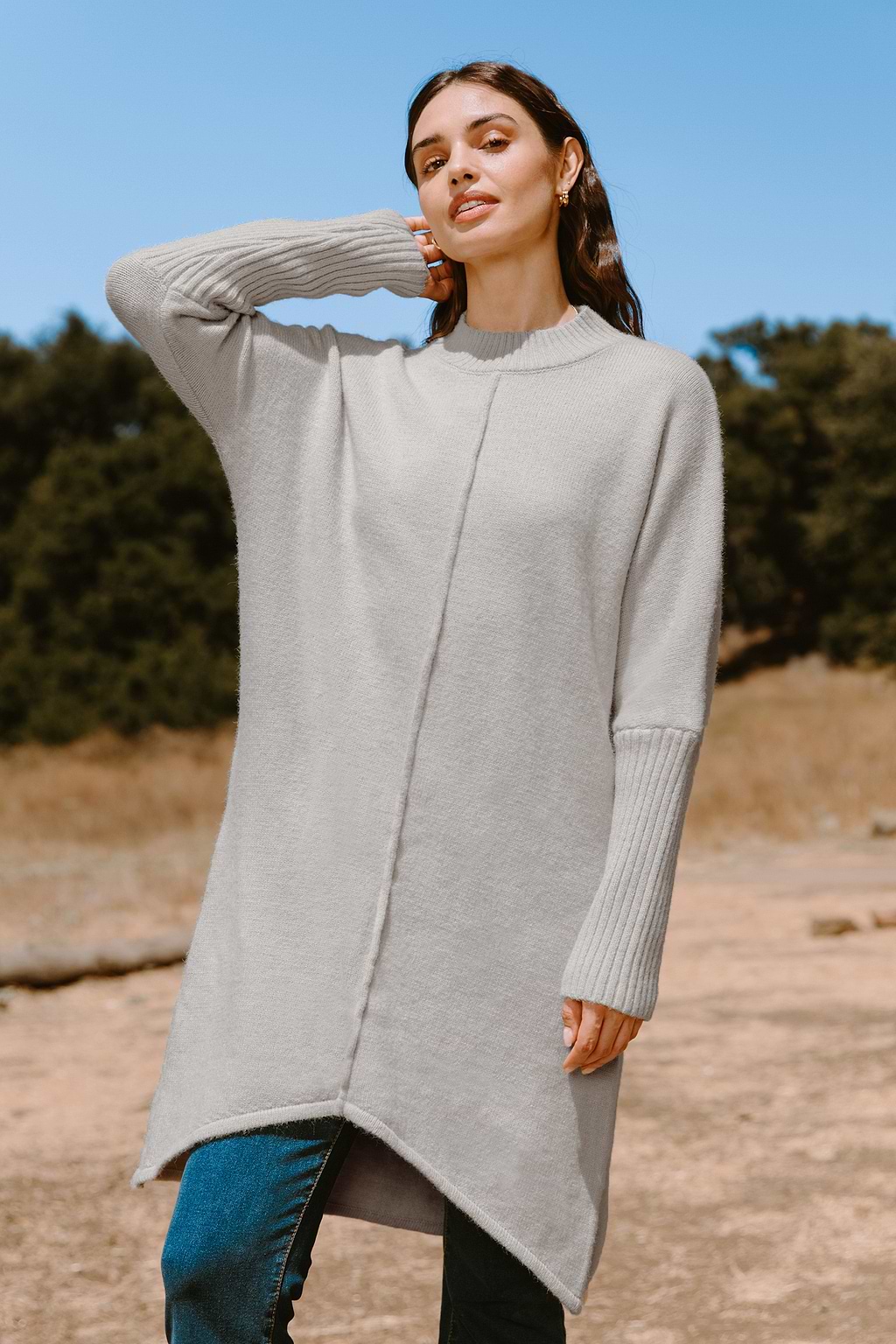 Khaki Mockneck Long Sleeve Mini Sweater Dress