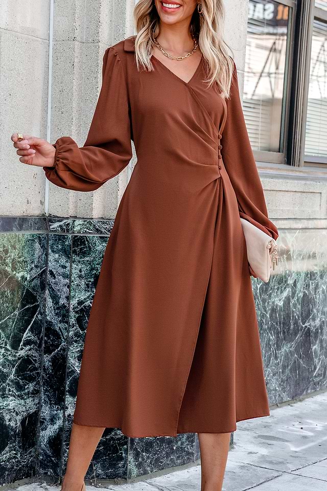 basic midi dress with sleeves ICON SCOOP NECK MIDI DRESS HERV LGER