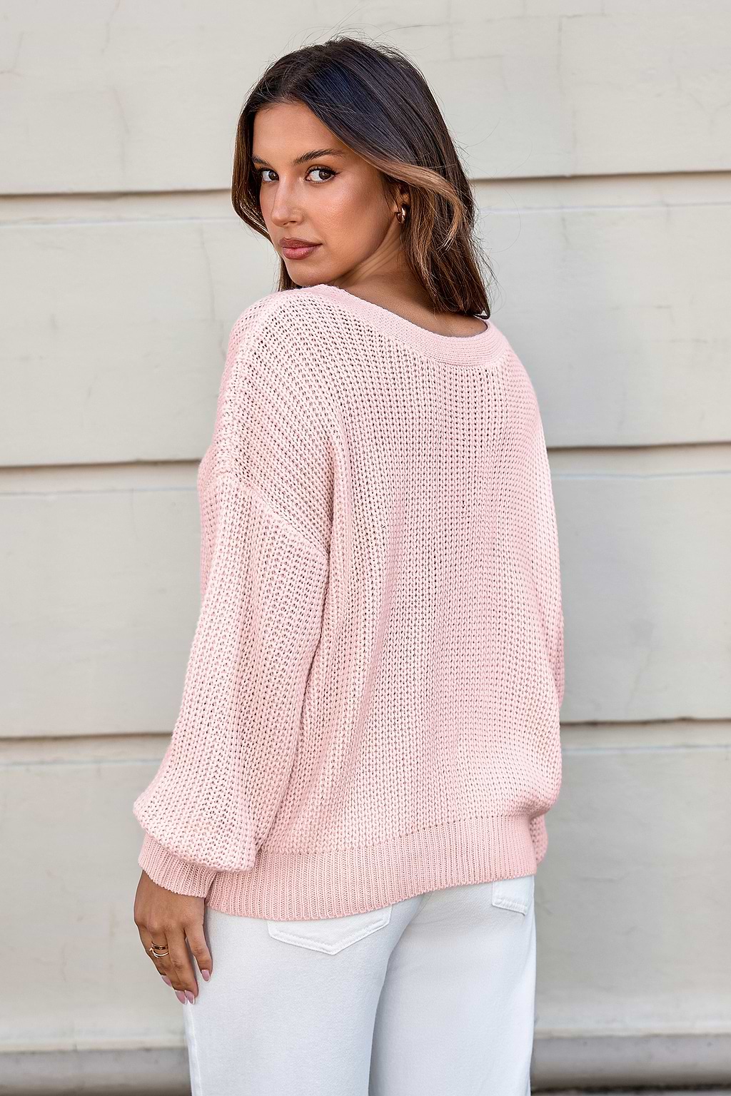 Pink Knit Long Sleeve Bow Sweater