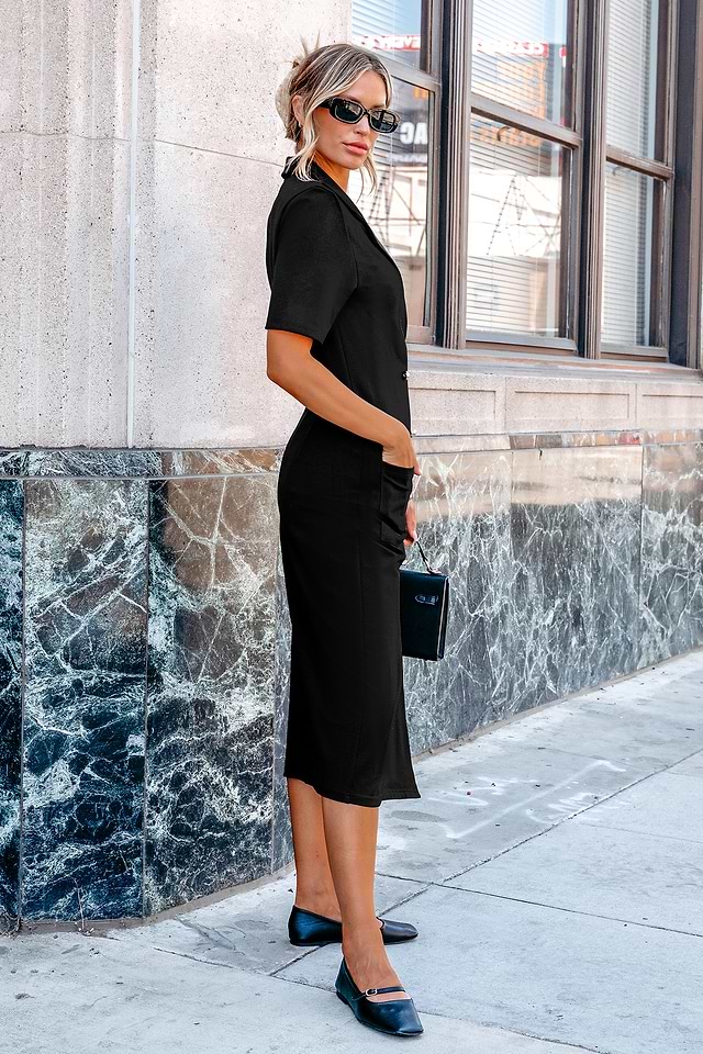 blue dress for baby girl Miss Circle Calista Black Stretch Crepe Blazer Dress Xs main image 1