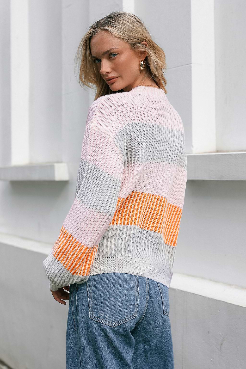 Red & Orange Stripe Puff Sleeve Sweater