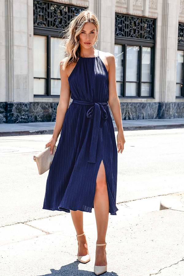 Blue High Neck Sleeveless Midi Dress Blue High Neck Sleeveless Midi Dress