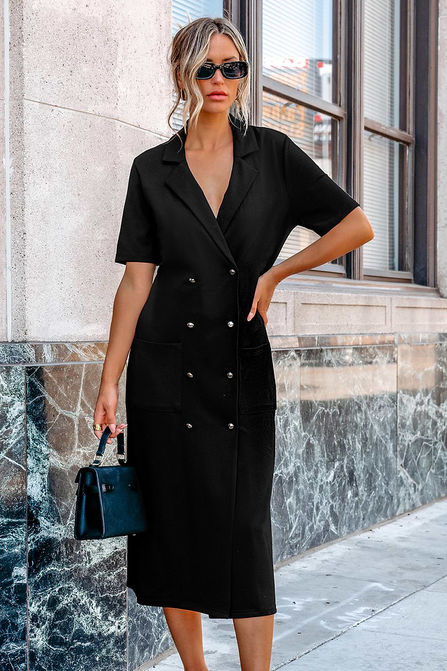 Black Collared Double Breasted Midi Dress Black Collared Double Breasted Midi Dress