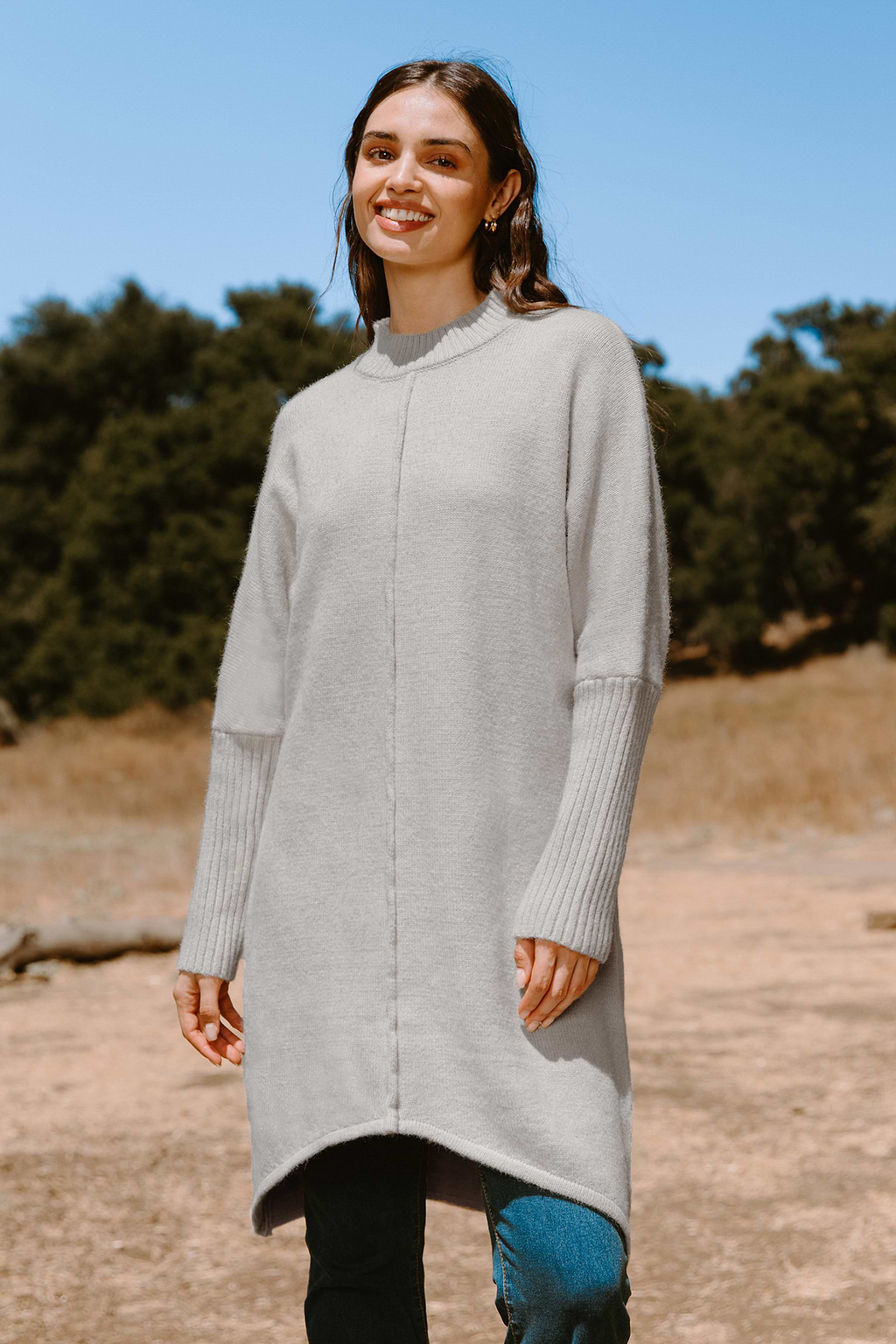 Khaki Mockneck Long Sleeve Mini Sweater Dress