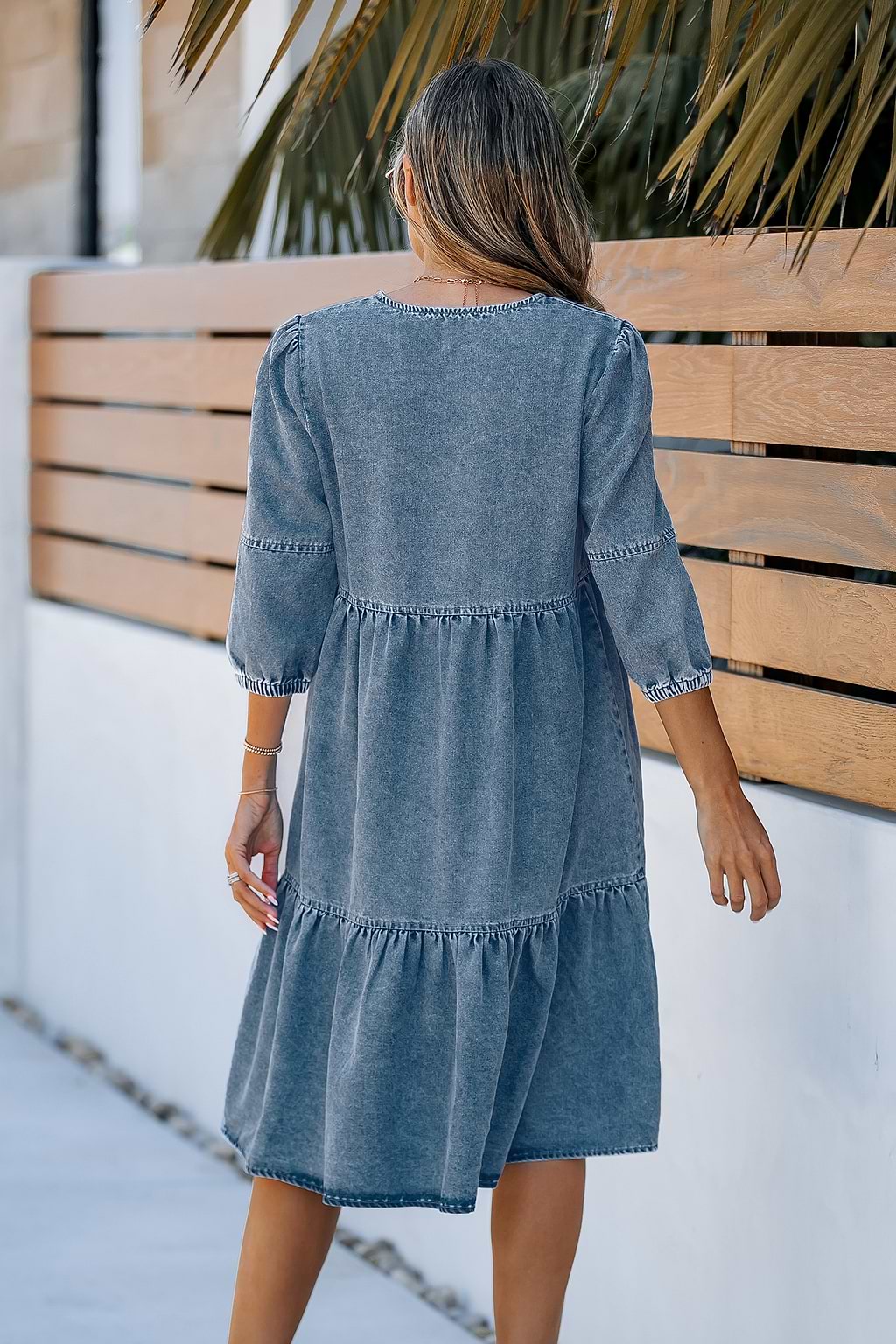 Light Denim 3/4 Sleeve Mini Dress