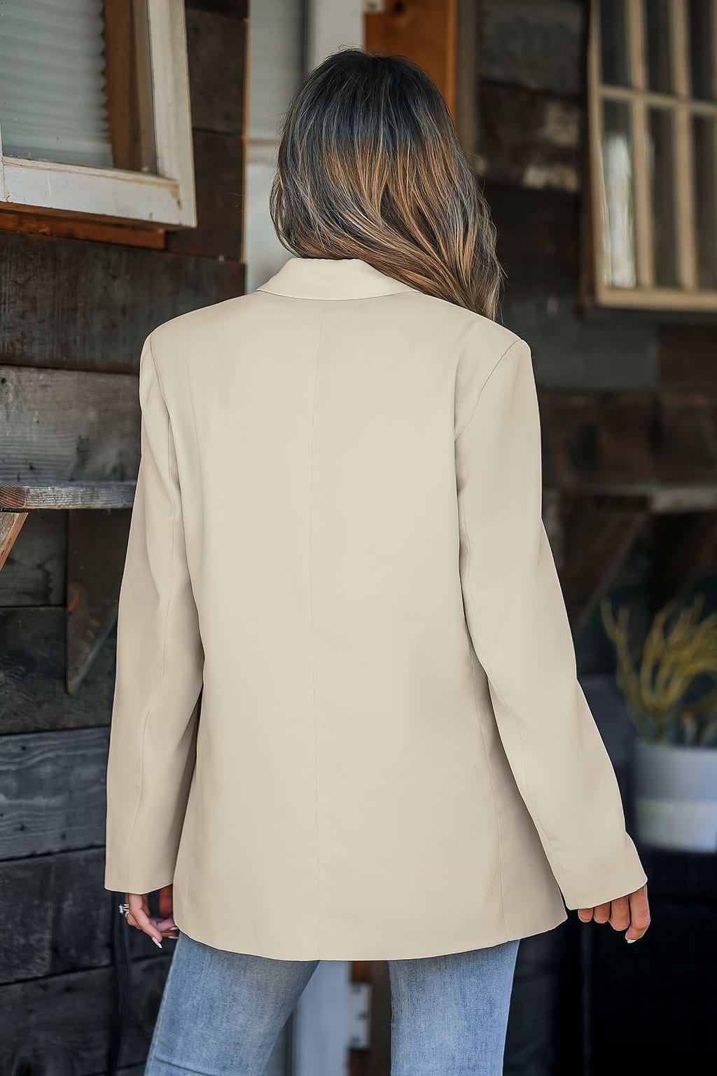 Beige Langarm-Blazer mit einem Knopf