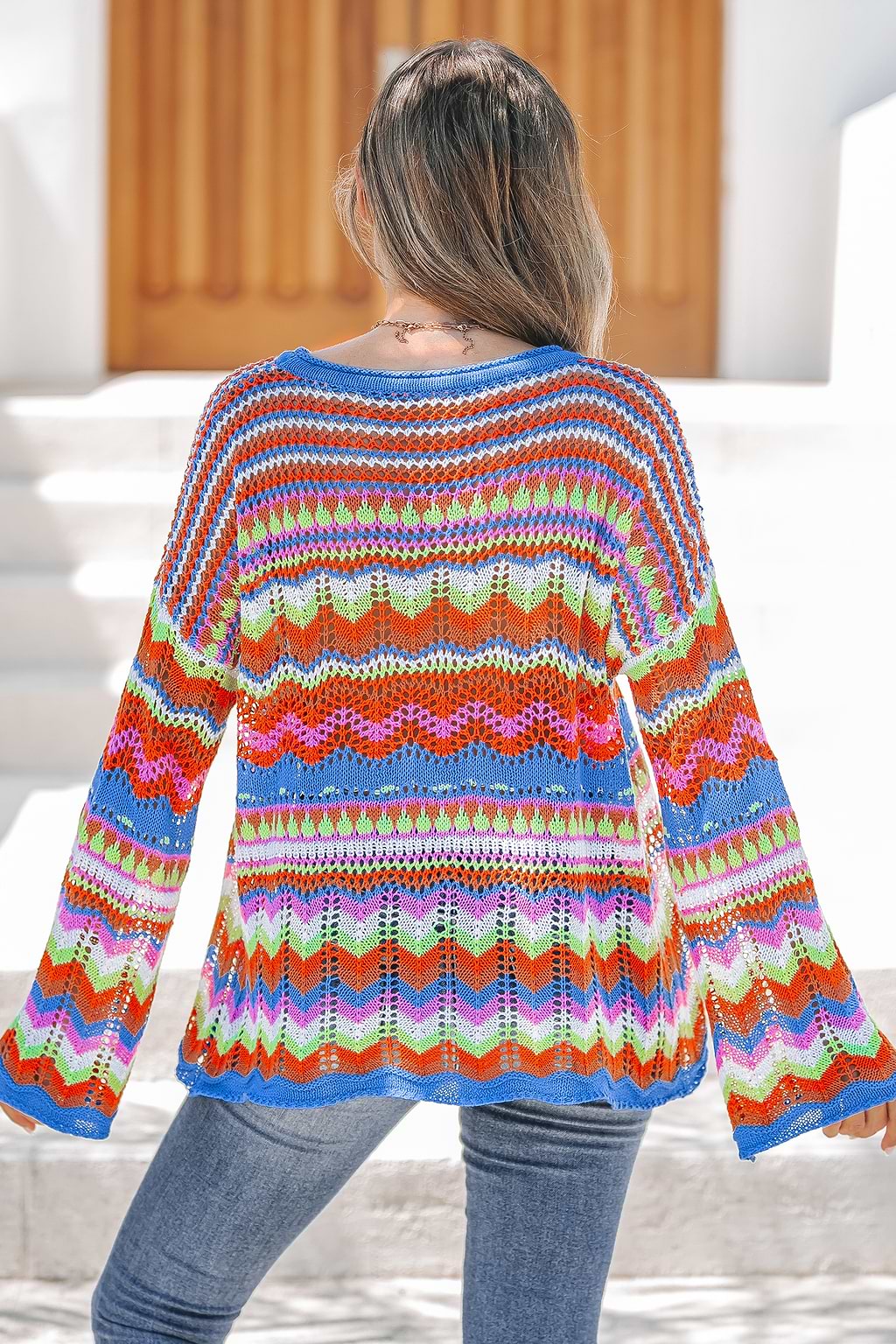 Multi-Color Striped Long Sleeve Knit Sweater