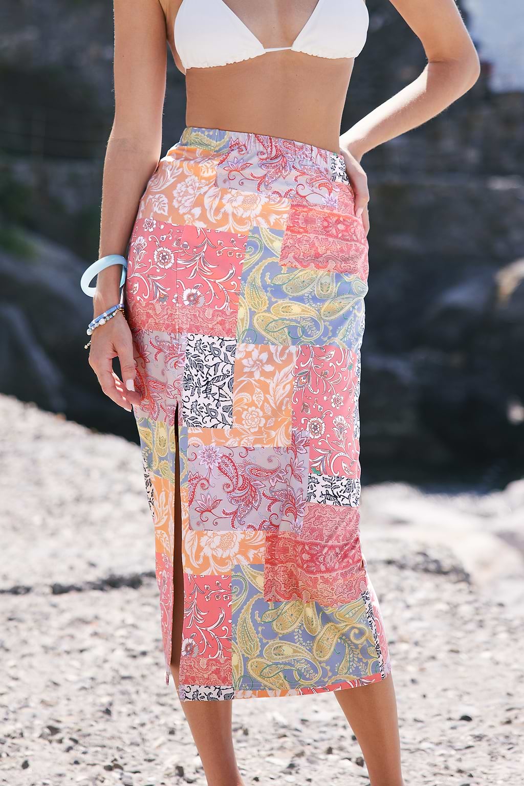 Paisley Patternblock Midi Skirt