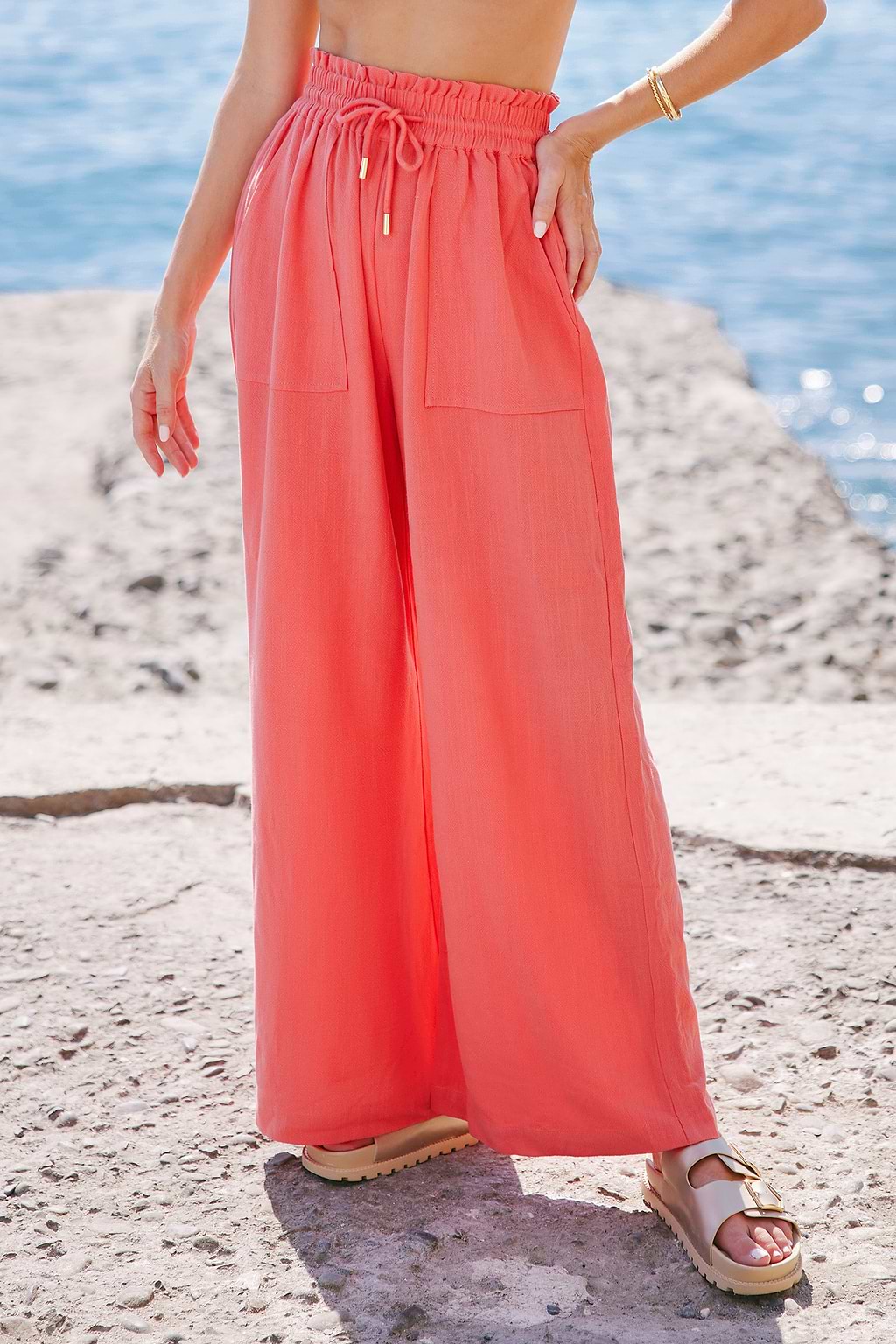 Cherry Red Paperbag Waist Palazzo Pants