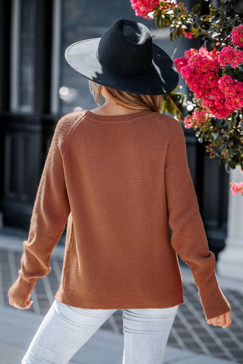 Rust Round Neck Long Sleeve Sweater