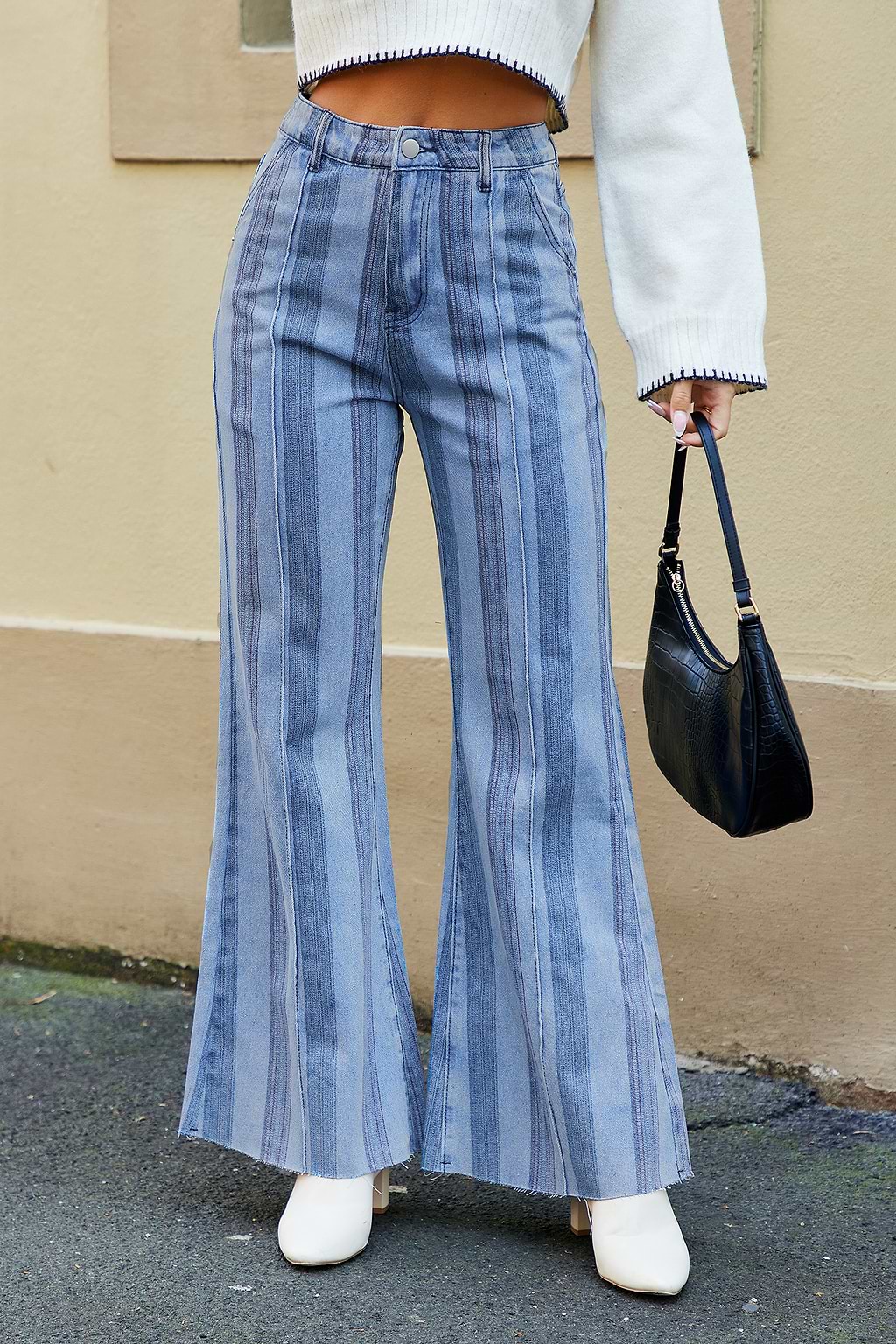 Striped Flared Leg Denim Jeans