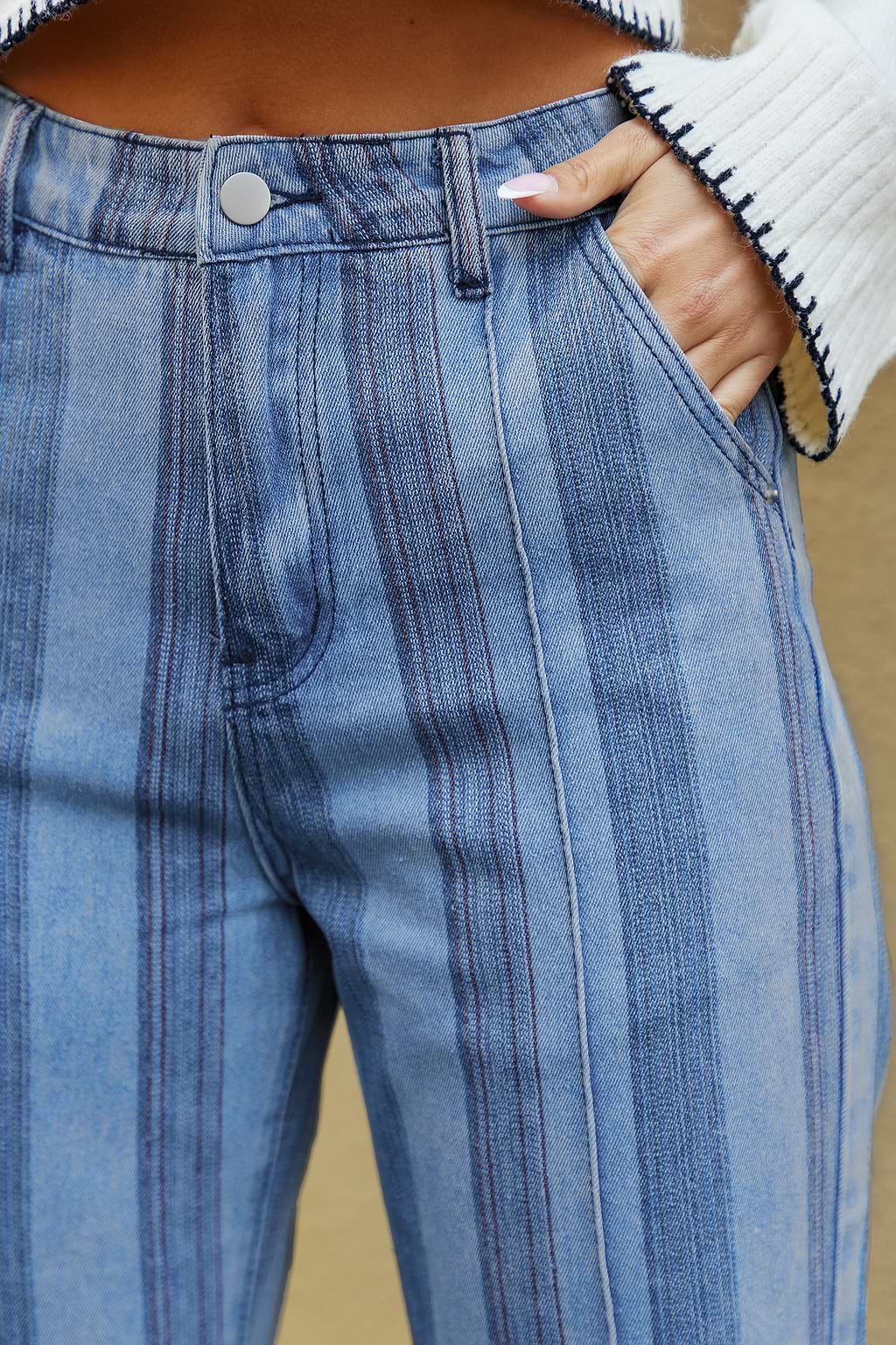Striped Flared Leg Denim Jeans
