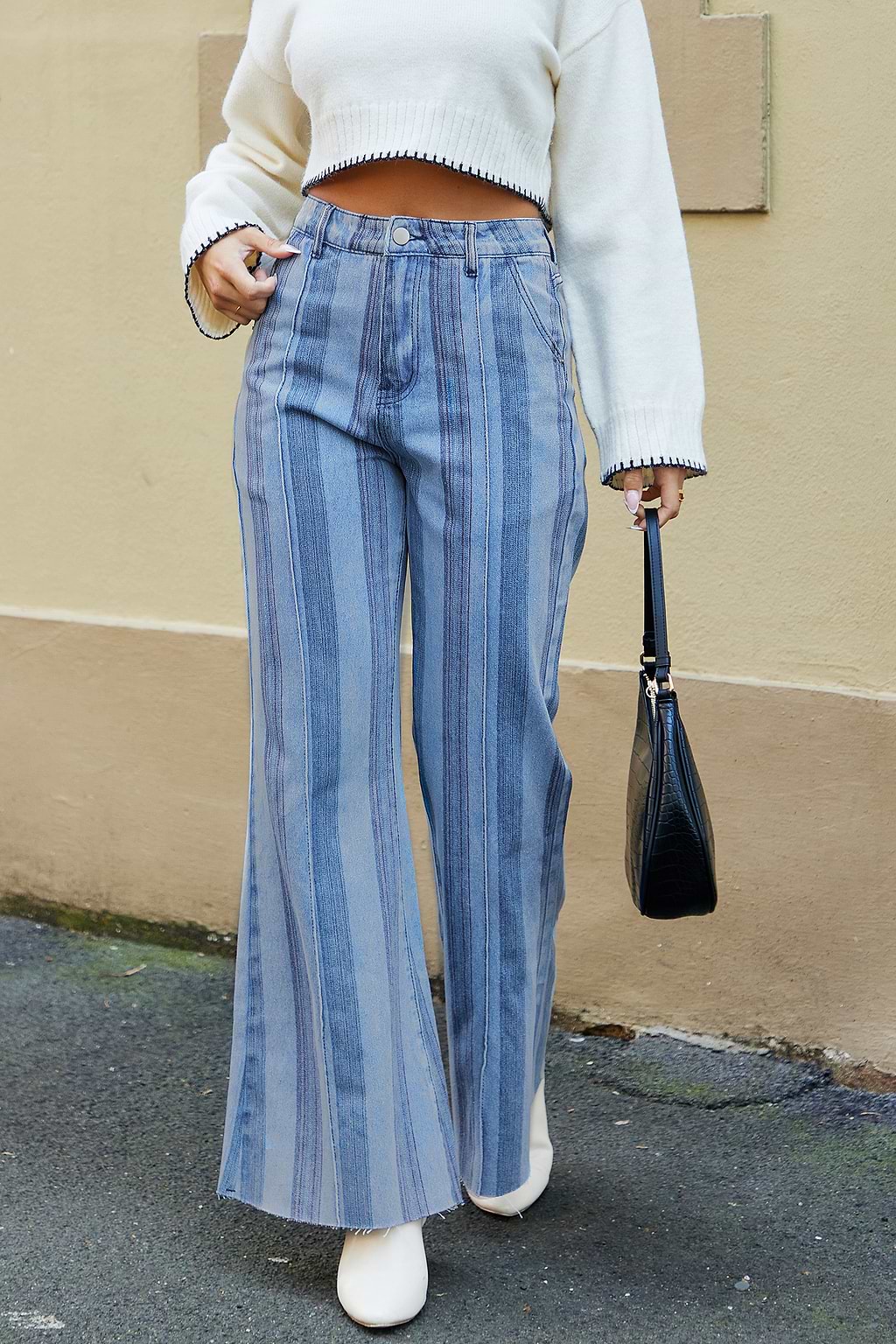 Striped Flared Leg Denim Jeans