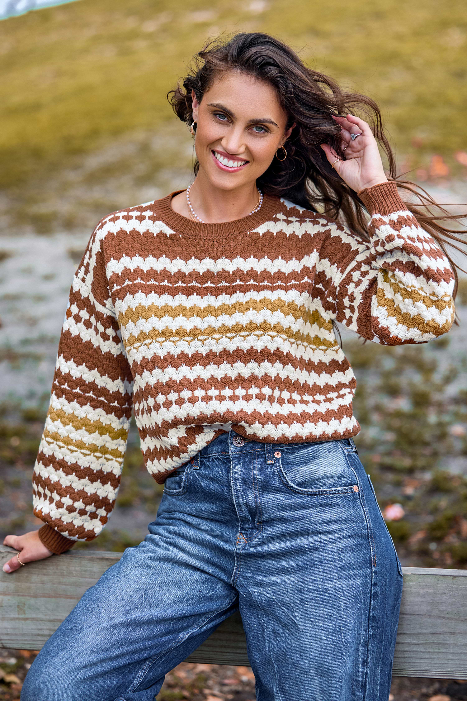 Burnt Orange Irregular Striped Long Sleeve Sweater