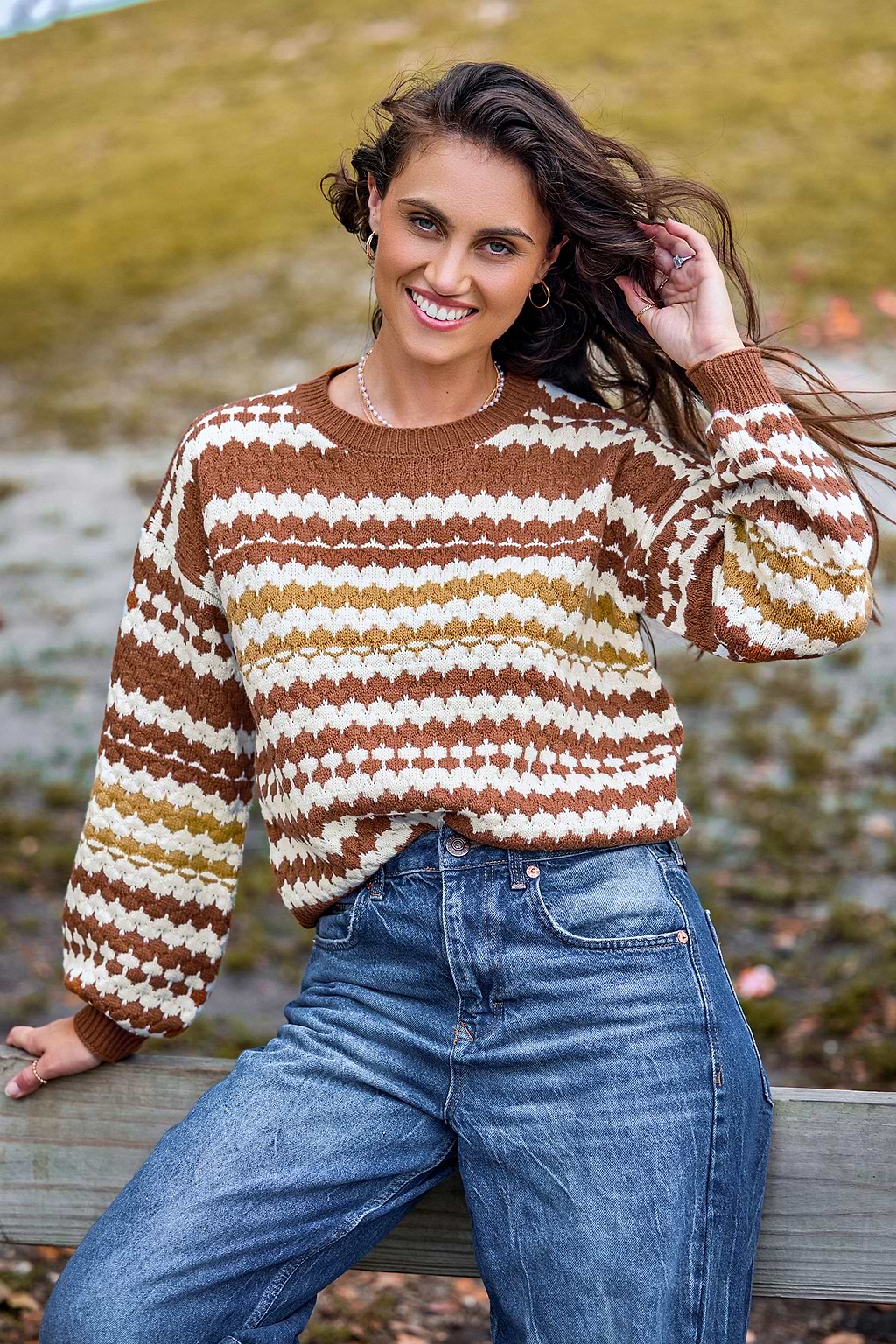 Burnt Orange Irregular Striped Long Sleeve Sweater