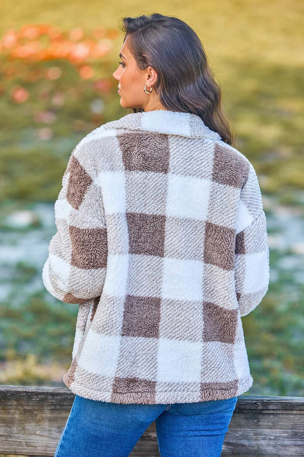 Checkered Sherpa Collared Front Button Jacket