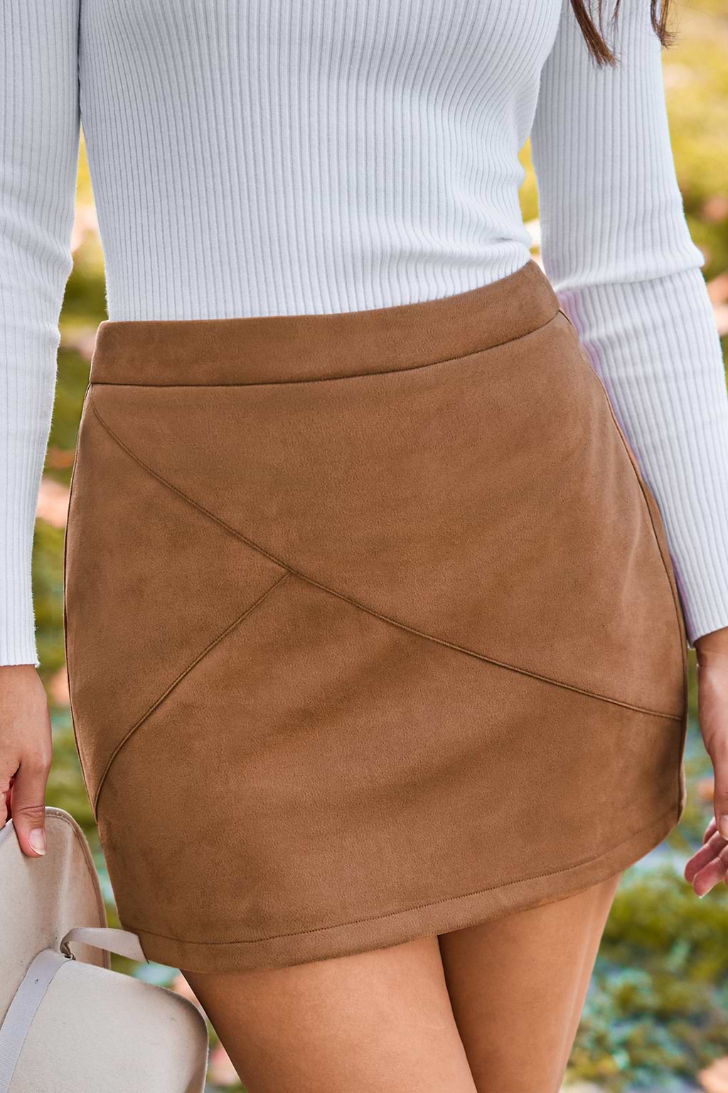 Brown Faux Suede Mini Skrit