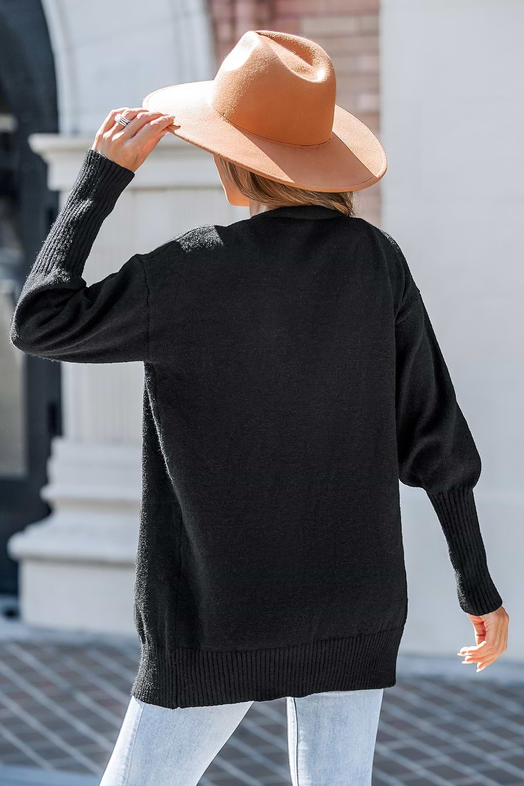 Black Pocket Open-Front Cardigan