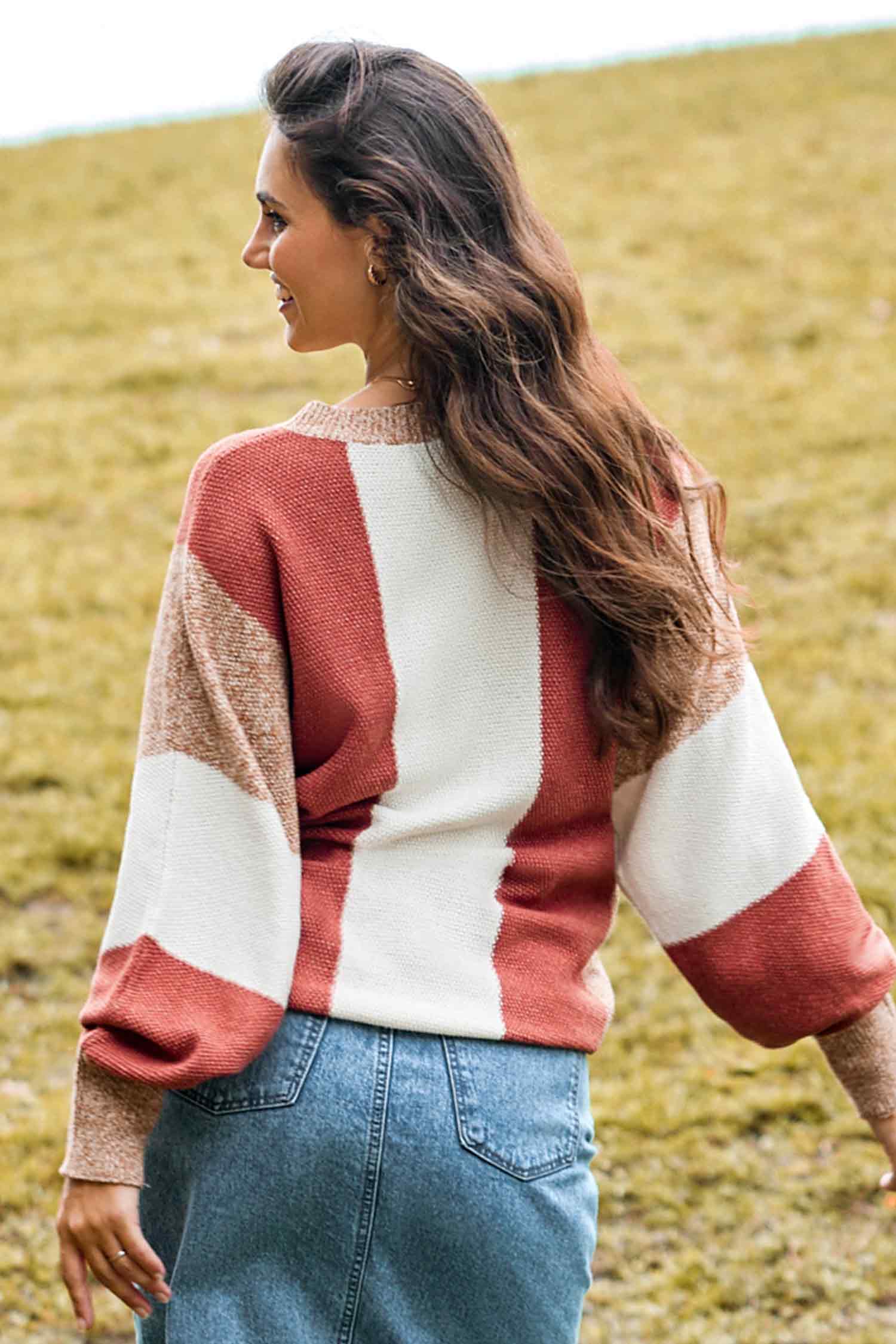 Brick & Beige Colorblock Long Sleeve Sweater
