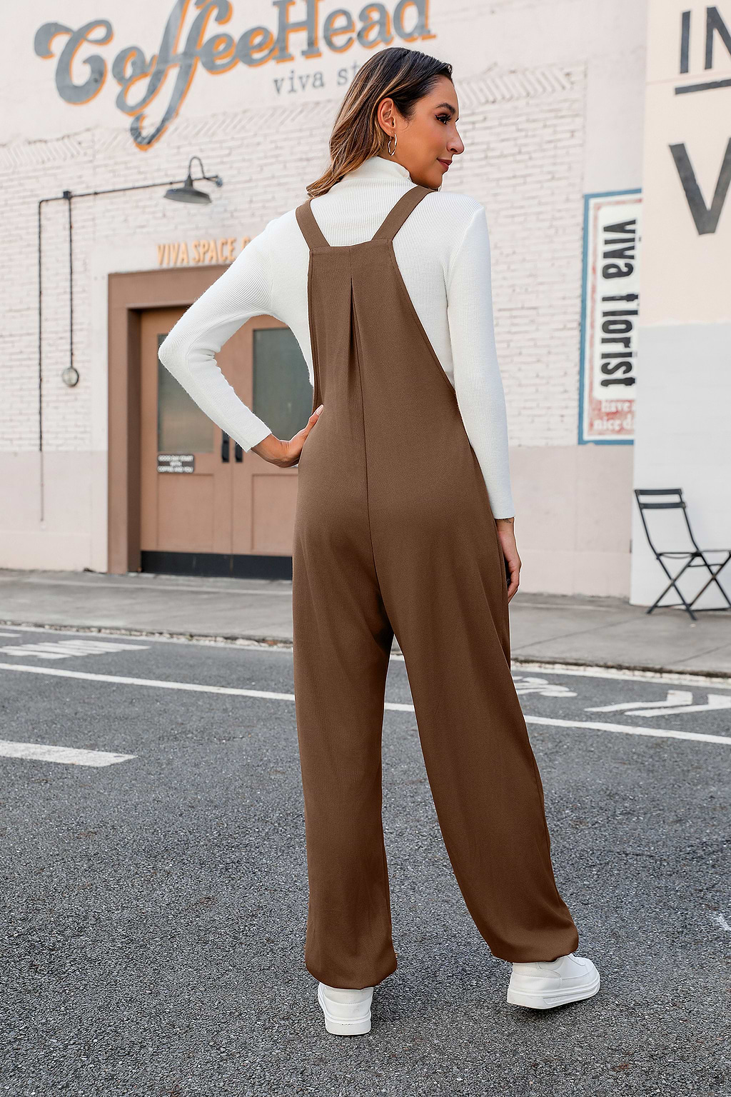 Koffiebruine vierkante hals mouwloze jumpsuit