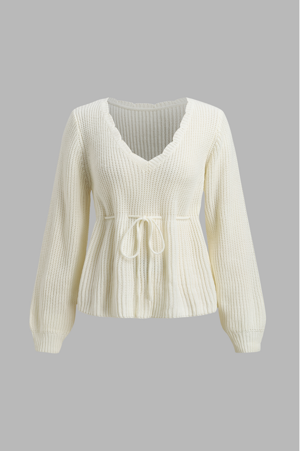 Beige V-Neck Long Sleeve Knit Top