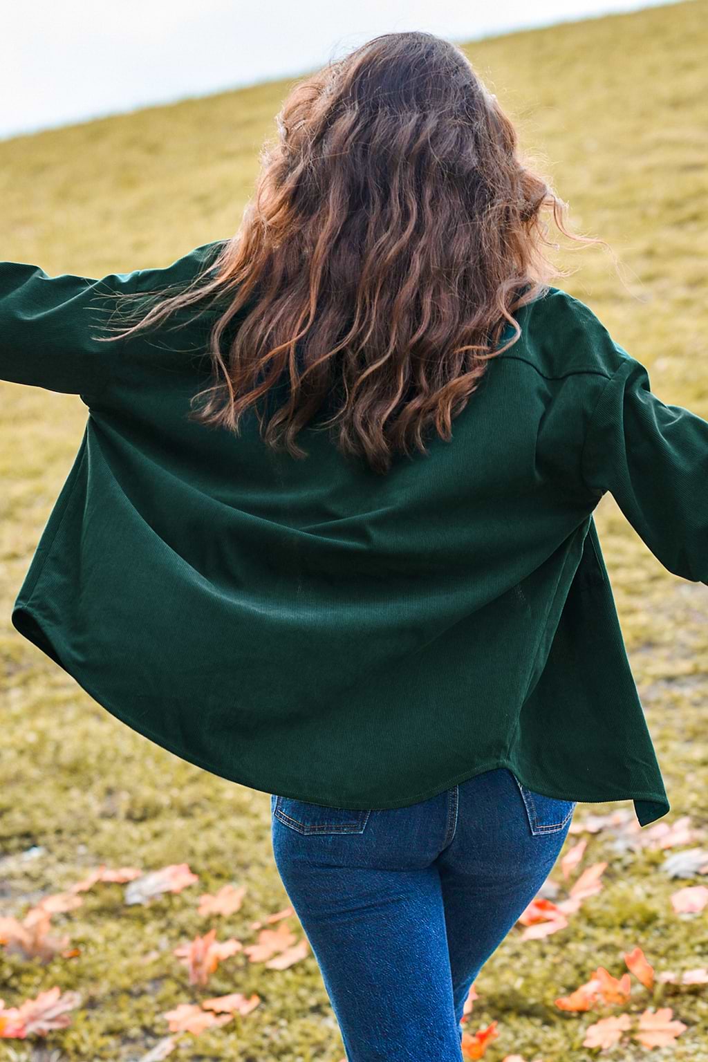 Groene kraag lange mouw patch zak shacket