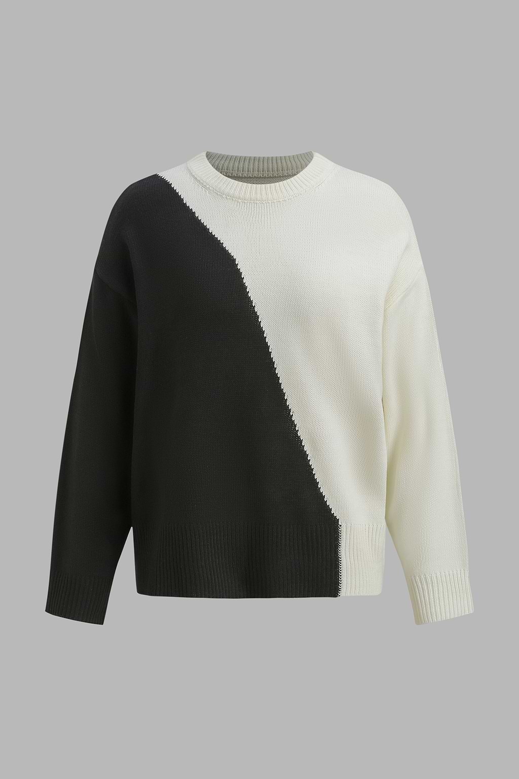 Asymmetrischer Colorblock-Pullover in Creme und Schwarz