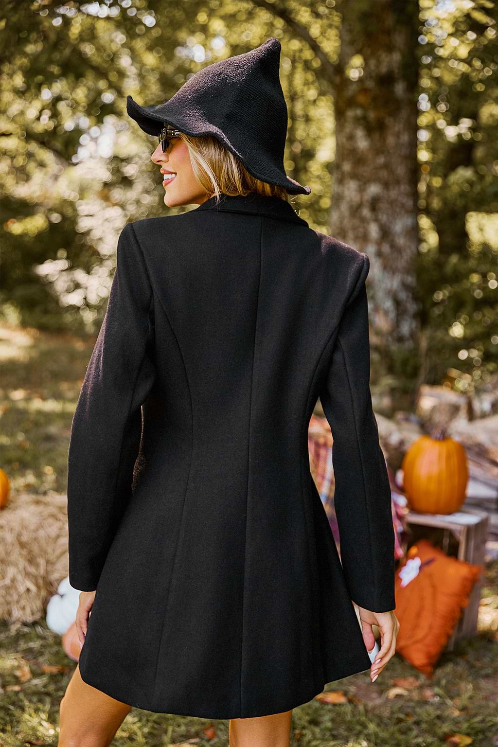 Black Collared Long Sleeve Longline Blazer