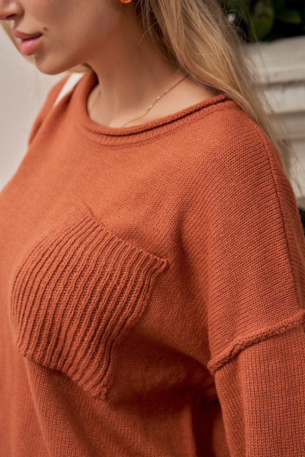 Burnt Orange Drop Shoulder Long Sleeve Sweater