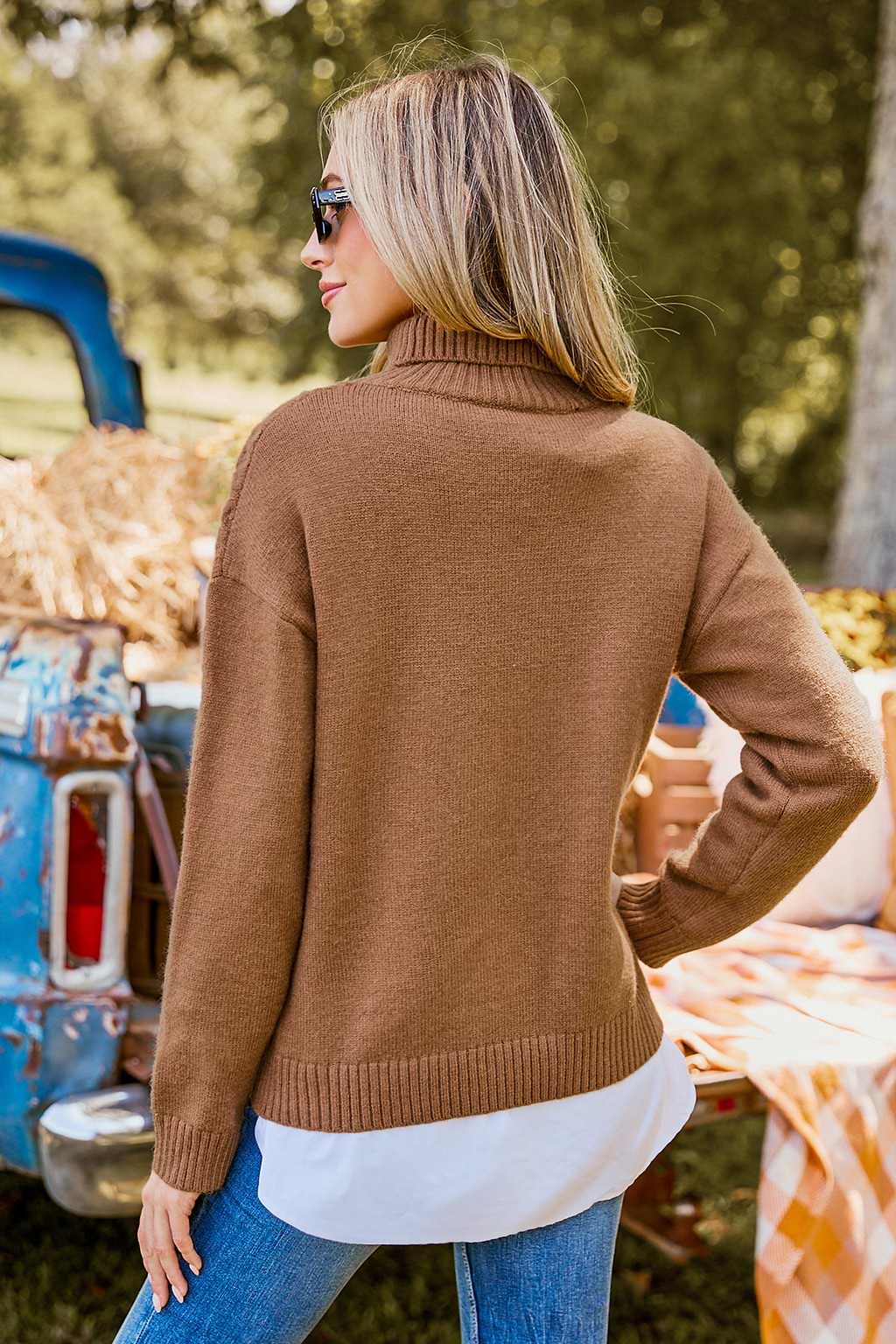 Brown Turtleneck Long Sleeve Sweater