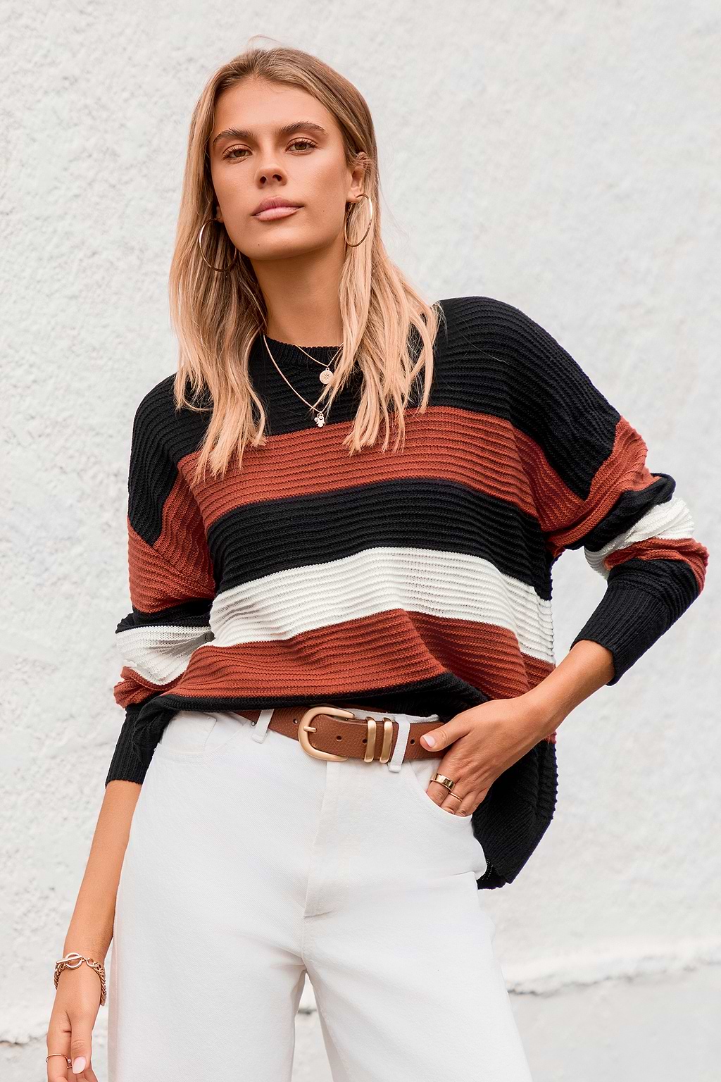 Black and Orange Stripe Long Sleeve Sweater