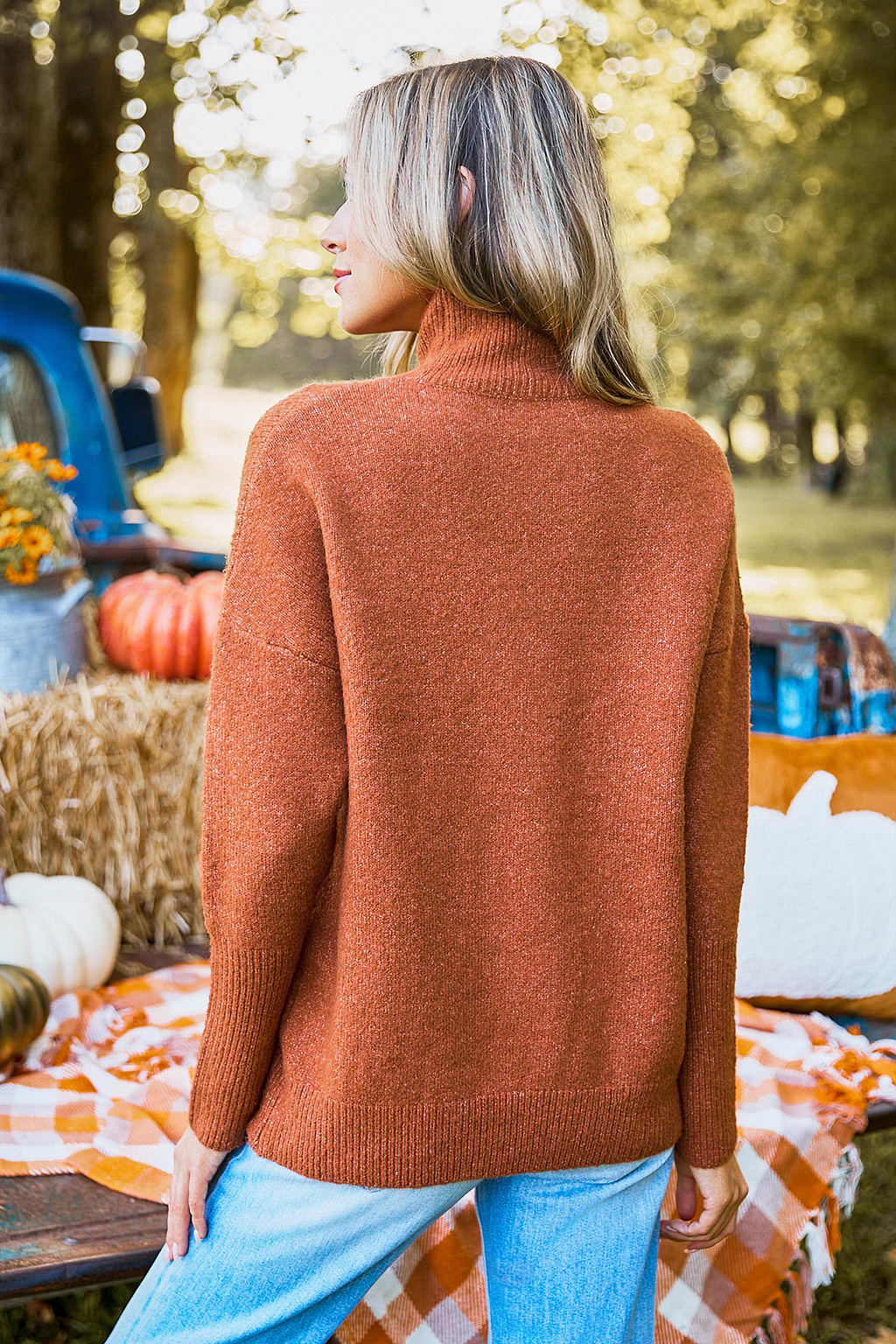 Burnt Orange Turtleneck Drop Shoulder Sweater