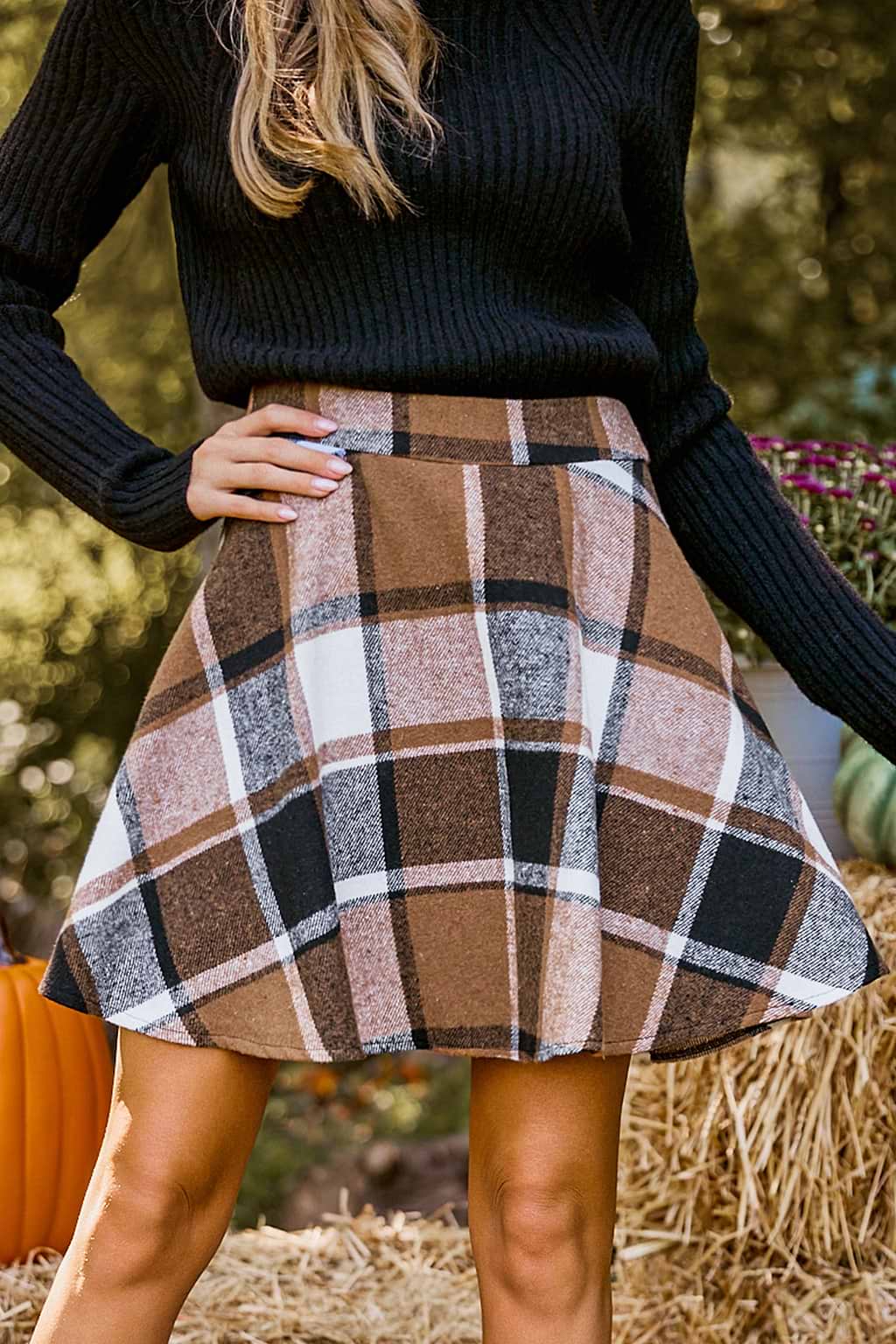 Plaid Flared Mini Skirt