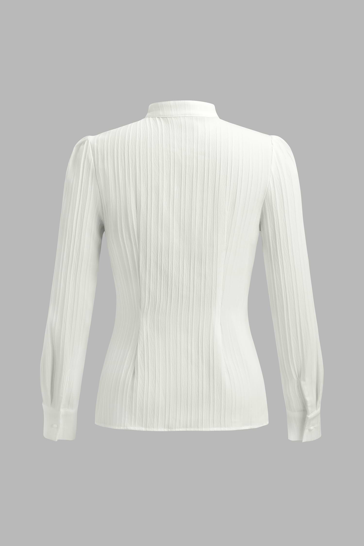 White Standing Collar Puff Shoulder Long Sleeve Blouse