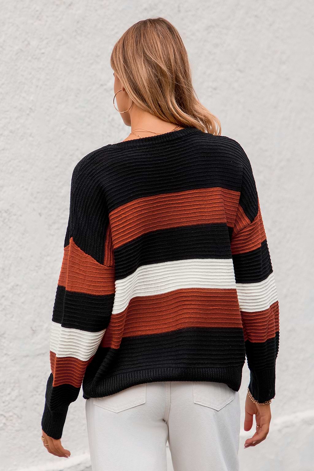 Black and Orange Stripe Long Sleeve Sweater