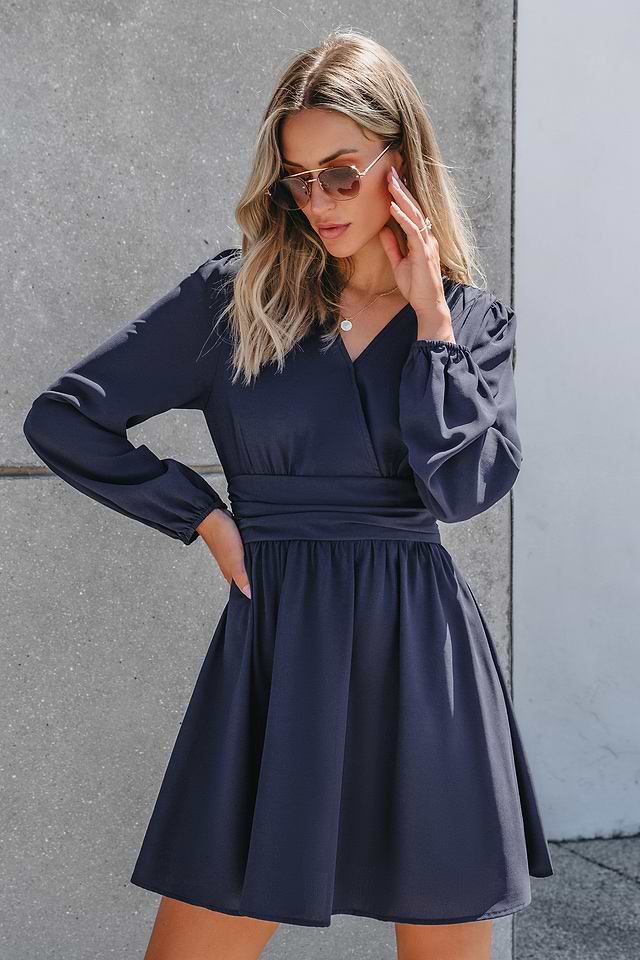 knee length dresses for ladies Ruched Surplice Short Sleeve Dress – Charming Charlie