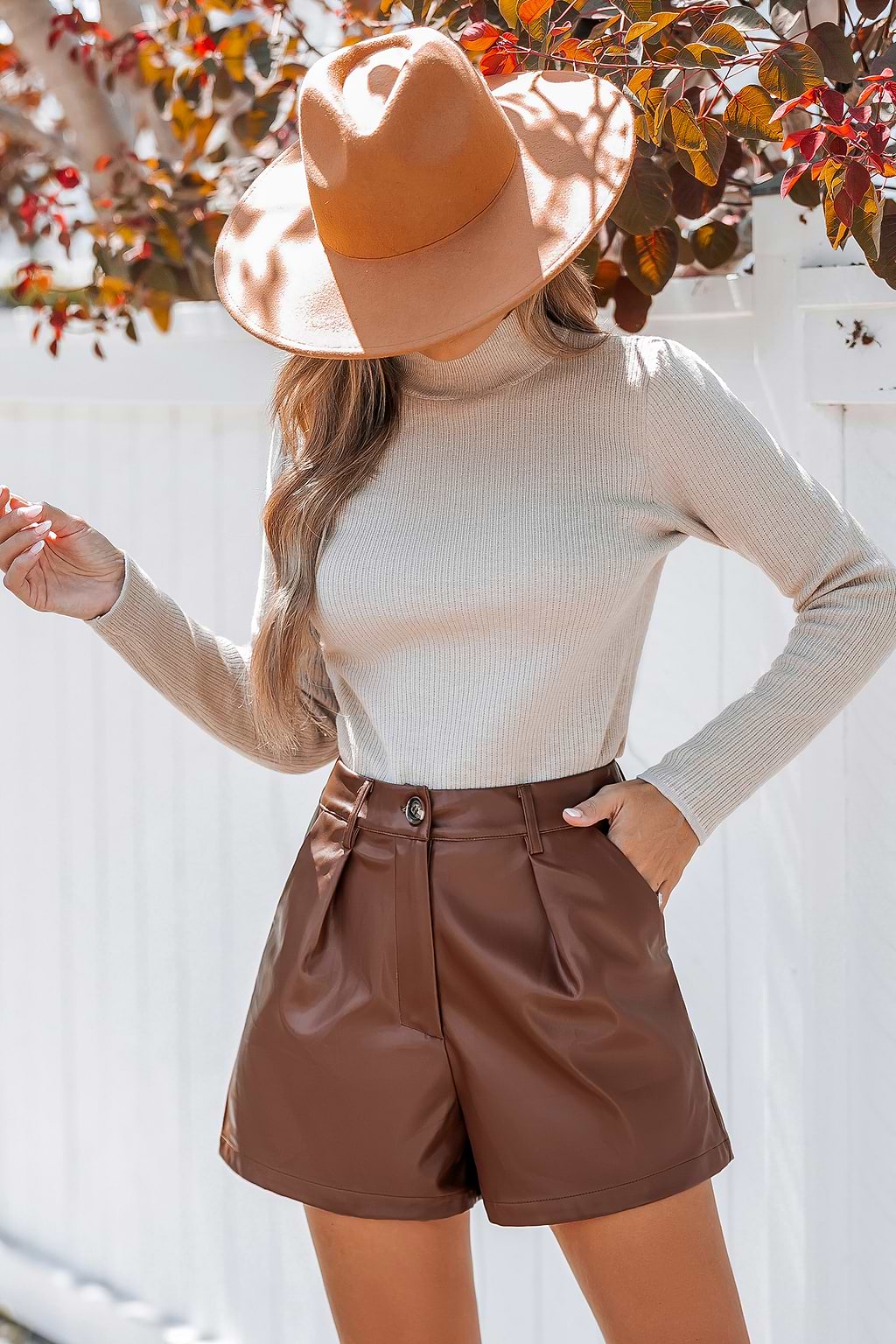 Brown Faux Leather Pocket Straight Leg Shorts