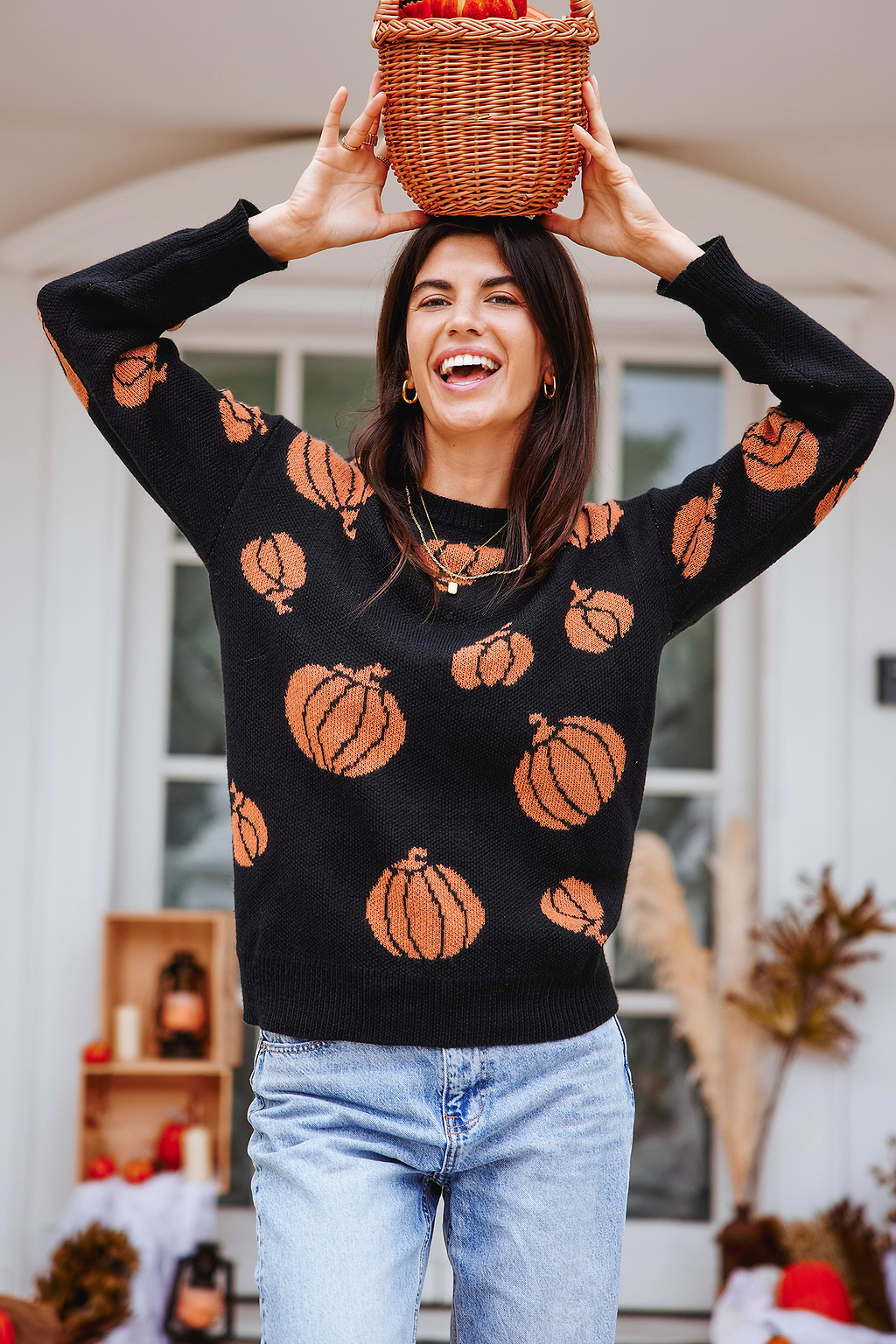 Black Pumpkin Party Long Sleeve Sweater