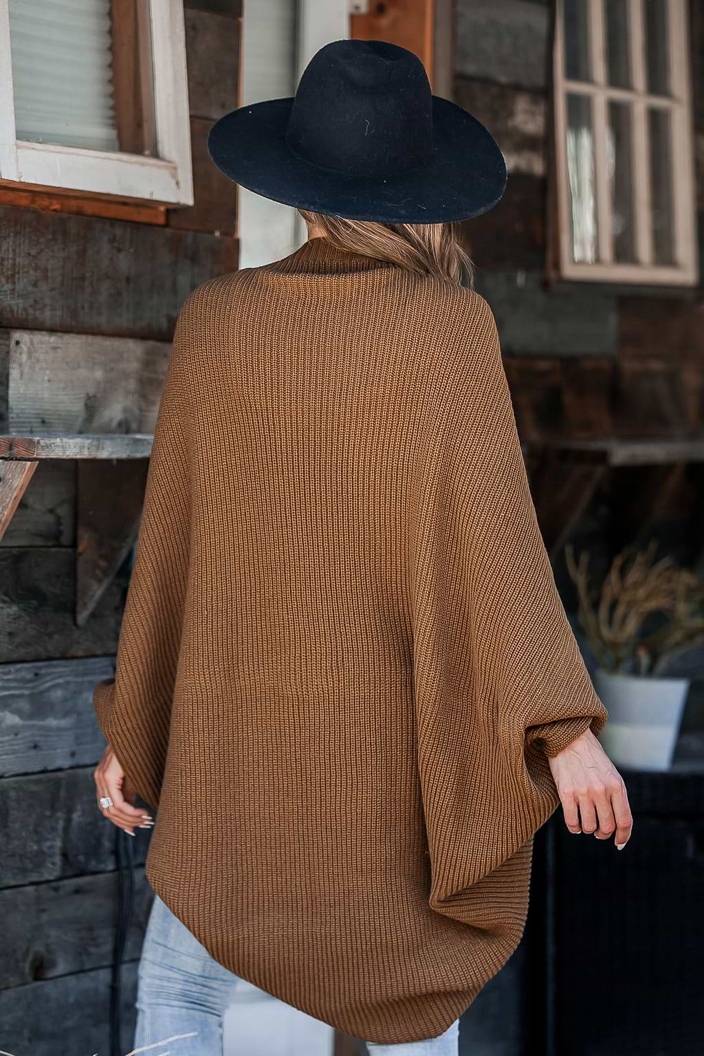 Espresso Brown Open Front Slouchy Knit Cardigan