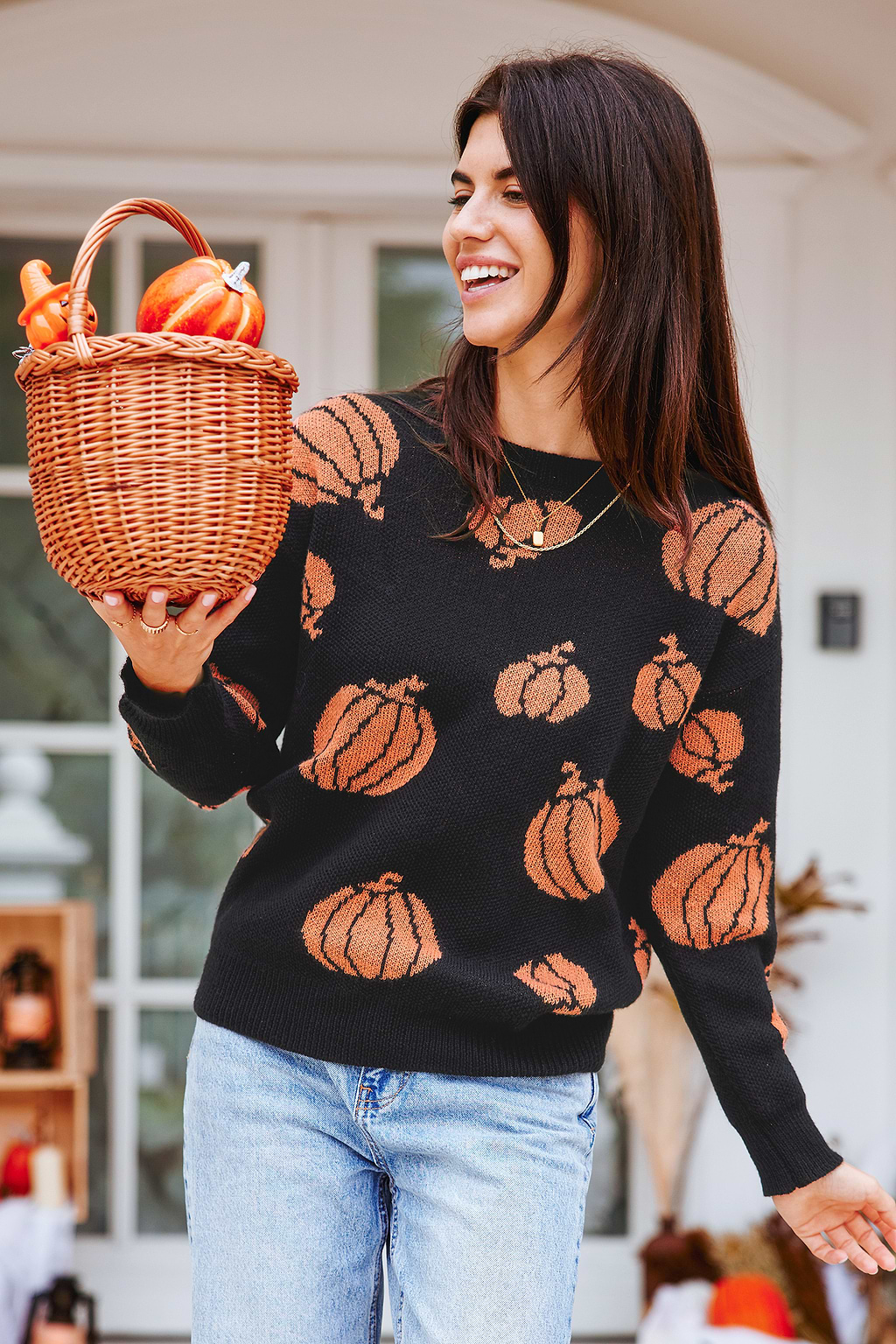 Black Pumpkin Party Long Sleeve Sweater