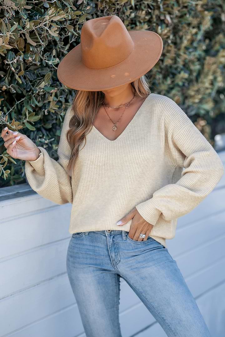 Long Sleeve V-Neck Bow Sweater