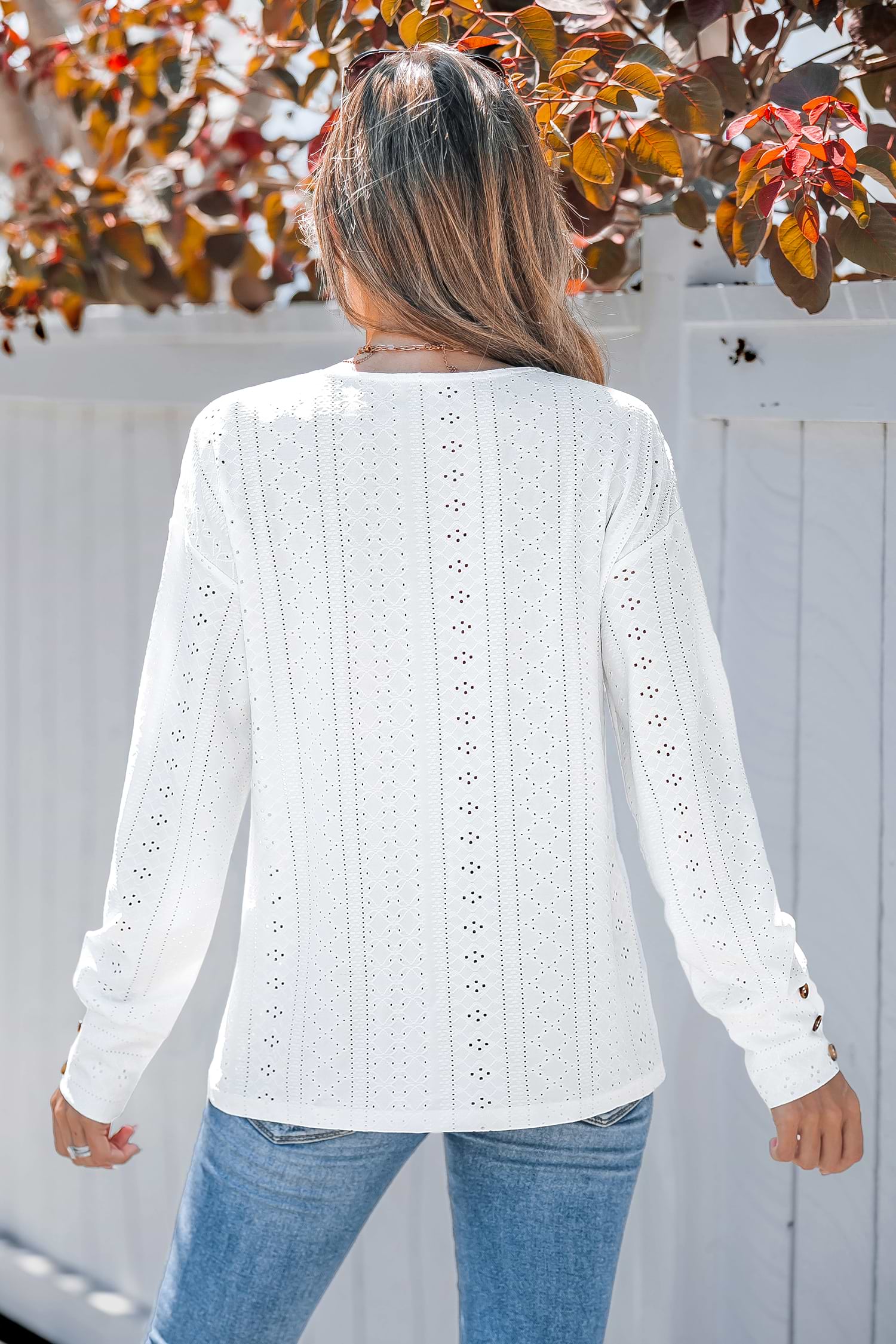 トップス Eyelet Jersey Jacquard Top - white Jacquard Knit Top - White – Blue Illusion