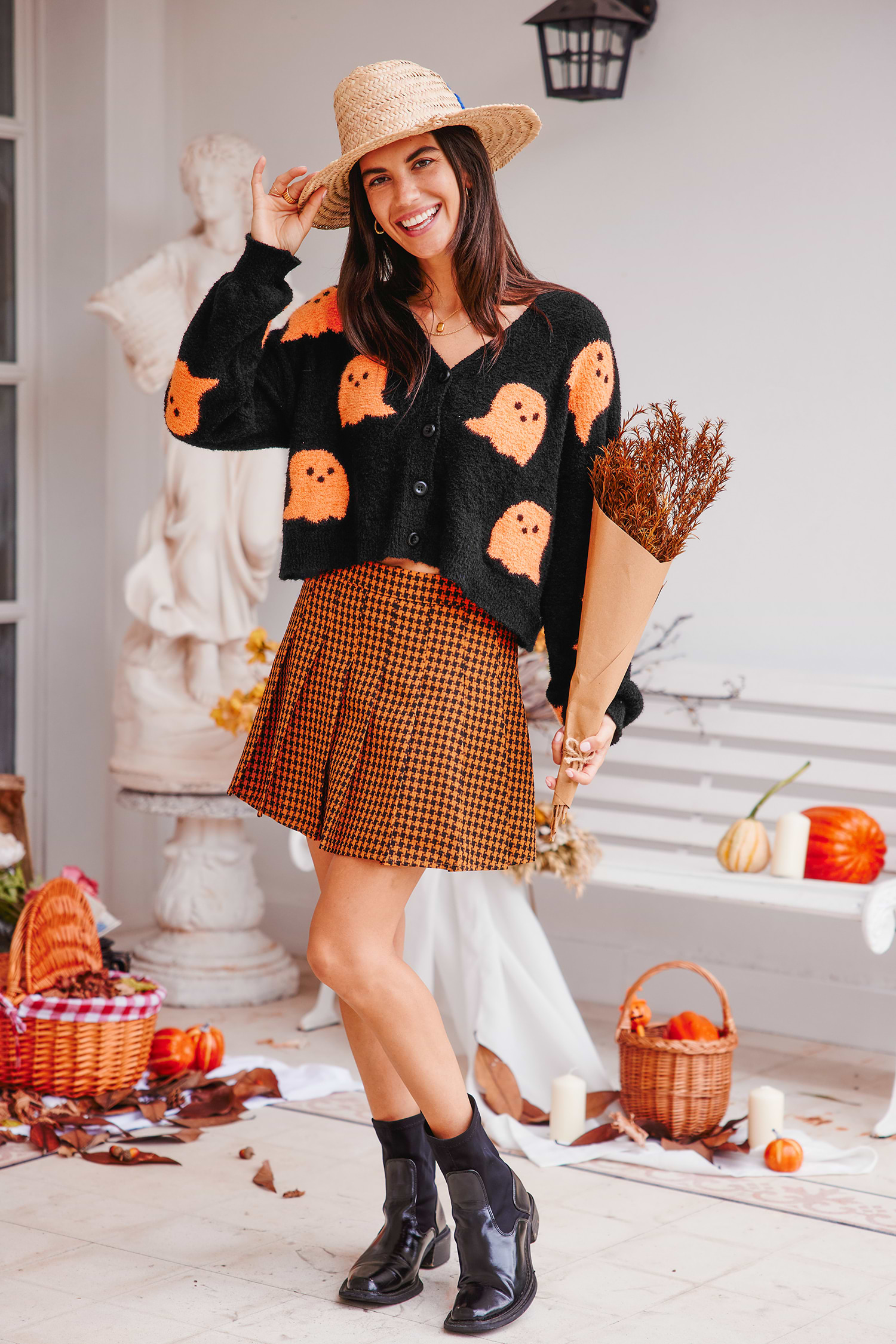 Black & Orange Ghostie Blouson Sleeve Cardigan