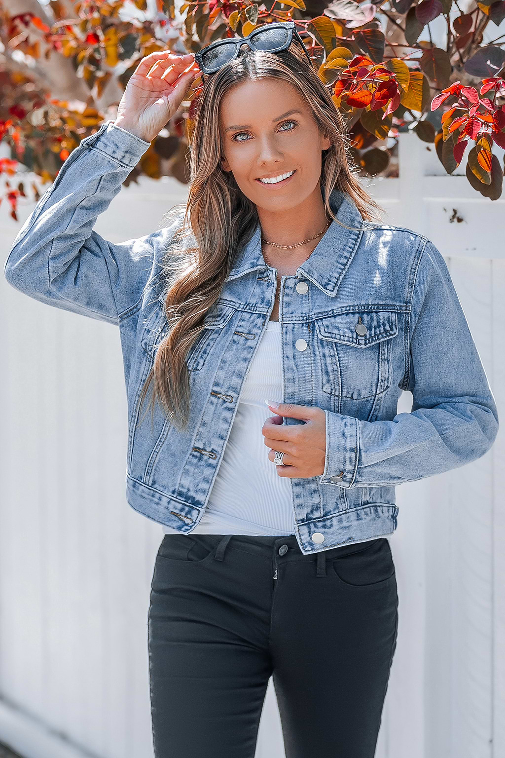 Denim Front Button Cropped Jacket